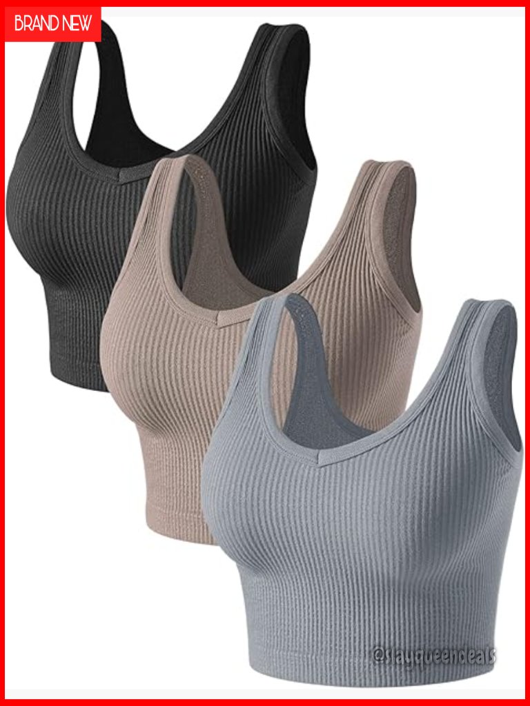 3 Pack V-Neck Crop Tank Tops For Women, Moisture-Wicking Workout Yoga Shirts